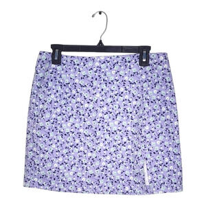 Lavender Navy Floral Mini Skirt Side Split Sz L